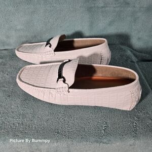 Jousen Men's Loafers in a white crocodile-printed finish